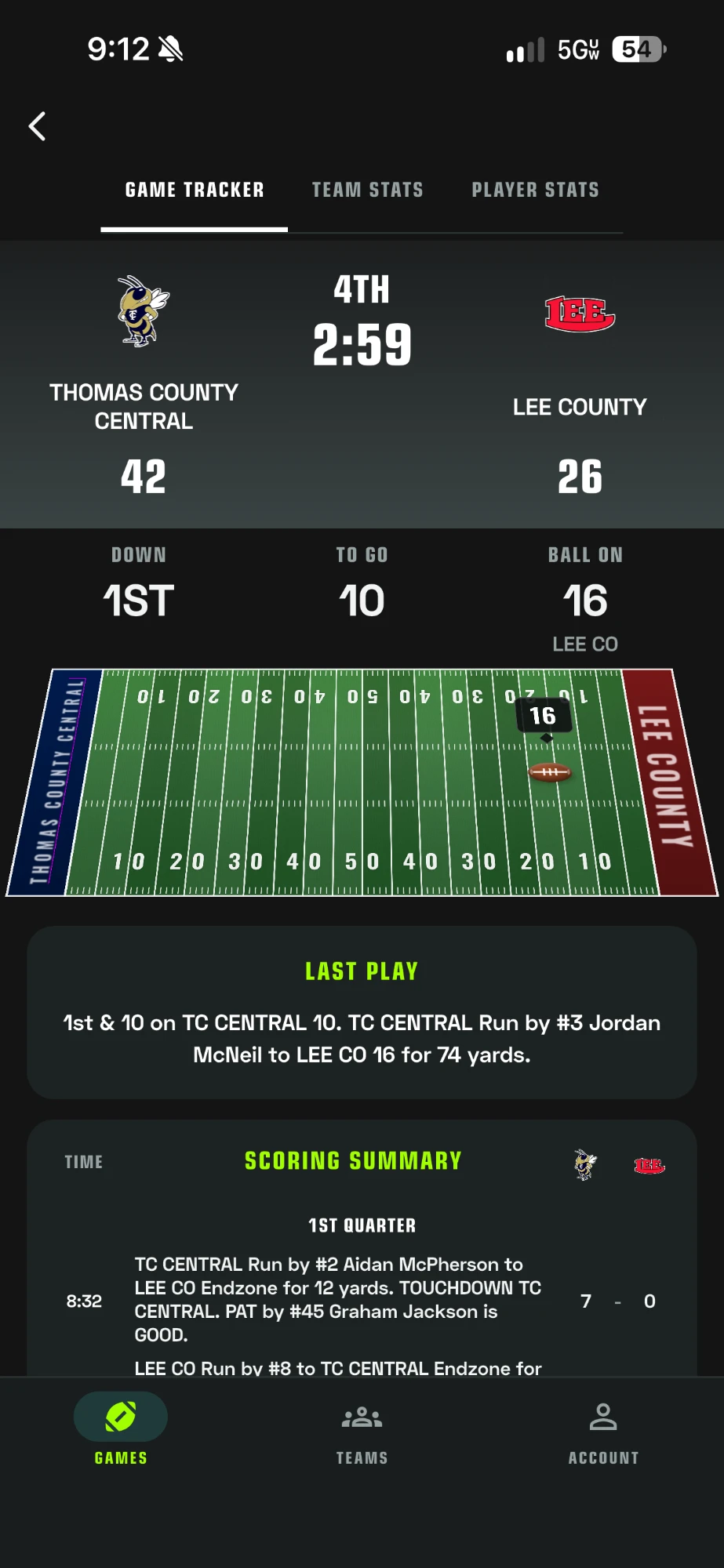 Game Tracker in the XO Scores iPhone app